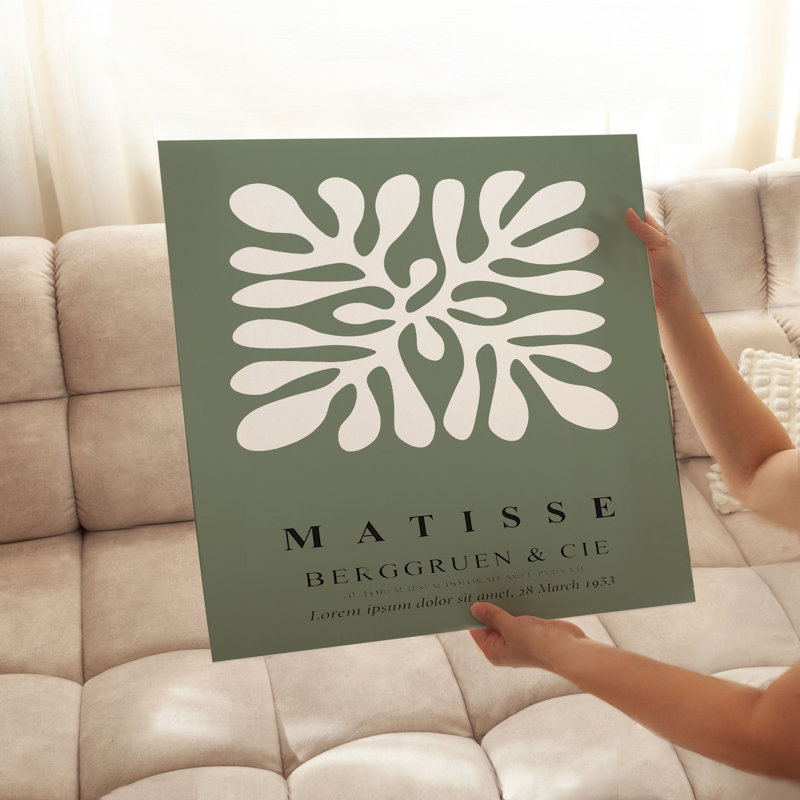 Abstrait vert sauge matisse abstraite, reproduction d'art bohémienne sans cadre, H 24 po x l 24 po
