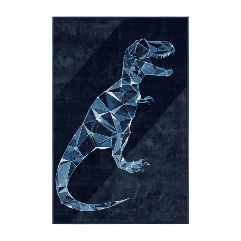 Tapis géométrique bleu lavable à la machine Ozgur Trex, 5 x 7