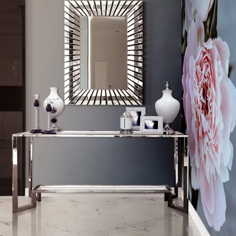 Cheo 160cm Glass Top Console Table, Silver