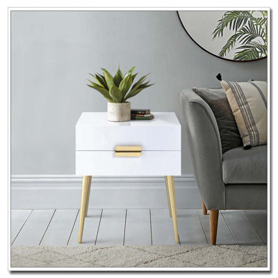Black and Gold Side Table with 2 Drawer