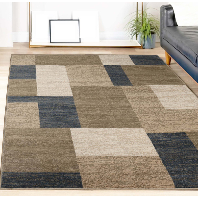 Tapis beige / bleu en polypropylène avec revers en jute Benne, Rectangle 5 pi x 8 pi