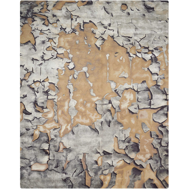 Tapis gris abstrait moderne fait à la main Versailles, Rectangle 5 pi 6 po x 7 pi 5 po