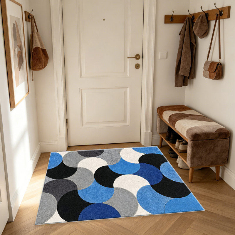 Blue Geometric Circles carpet-easy to clean, machine-washable, soft and comfortable; suitable for door mats, kitchens, living rooms, bedrooms, corridors, and laundry areas. Easy to clean, durable carpet for home decoration.