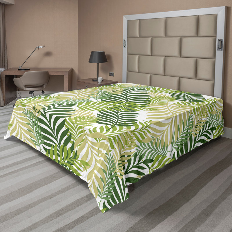 Ambesonne Nature Top Flat Sheet Glisten Fish Sunlight, Green Ecru Floral, California King Flat Sheet