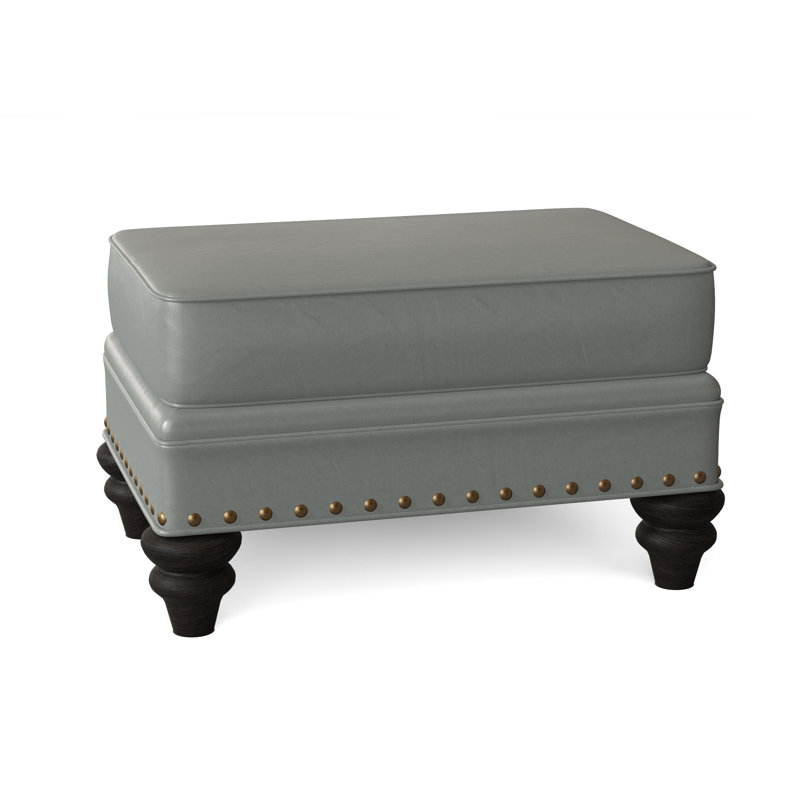 Carrado Leather Ottoman, Aline Light Gray Stonewash Genuine Leather, Cobblestone, French Natural