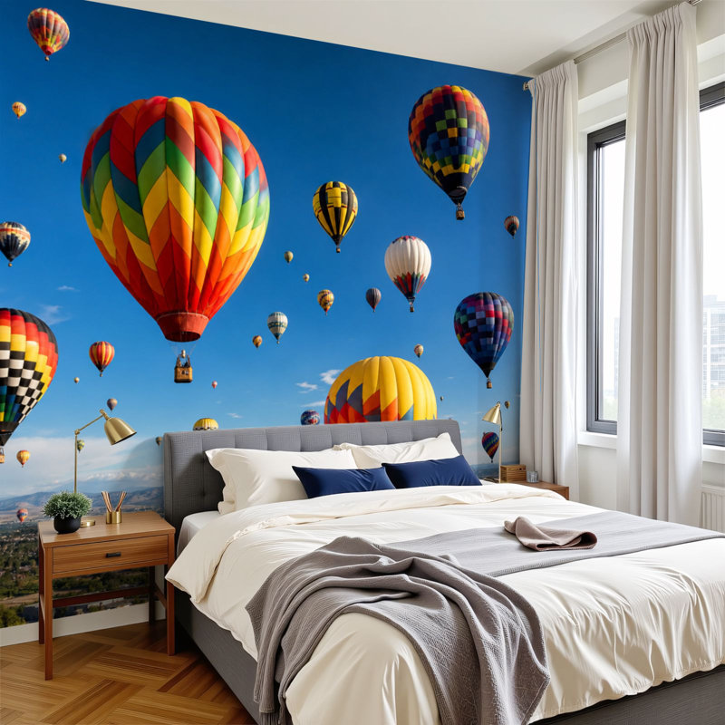Murale auto-adhésive moderne pour la chambre à coucher avec imprimé ballon festif L 100 po x l 144 po Peel and Stick