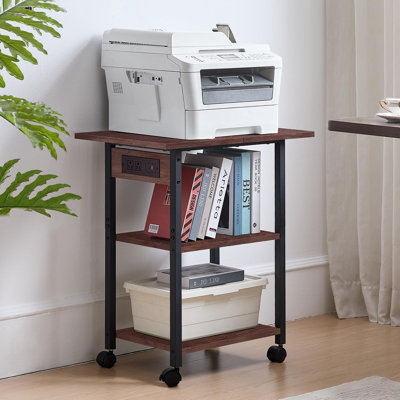 3-Tier Rolling Printer Stand with Charging Station