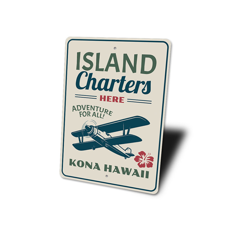 Enseigne en aluminium Island Charters, H 18 po x l 12 po x P 0,06 po