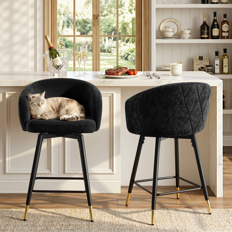  26" Swivel Upholstered Counter & Bar Stool with Metal Frame, Black
