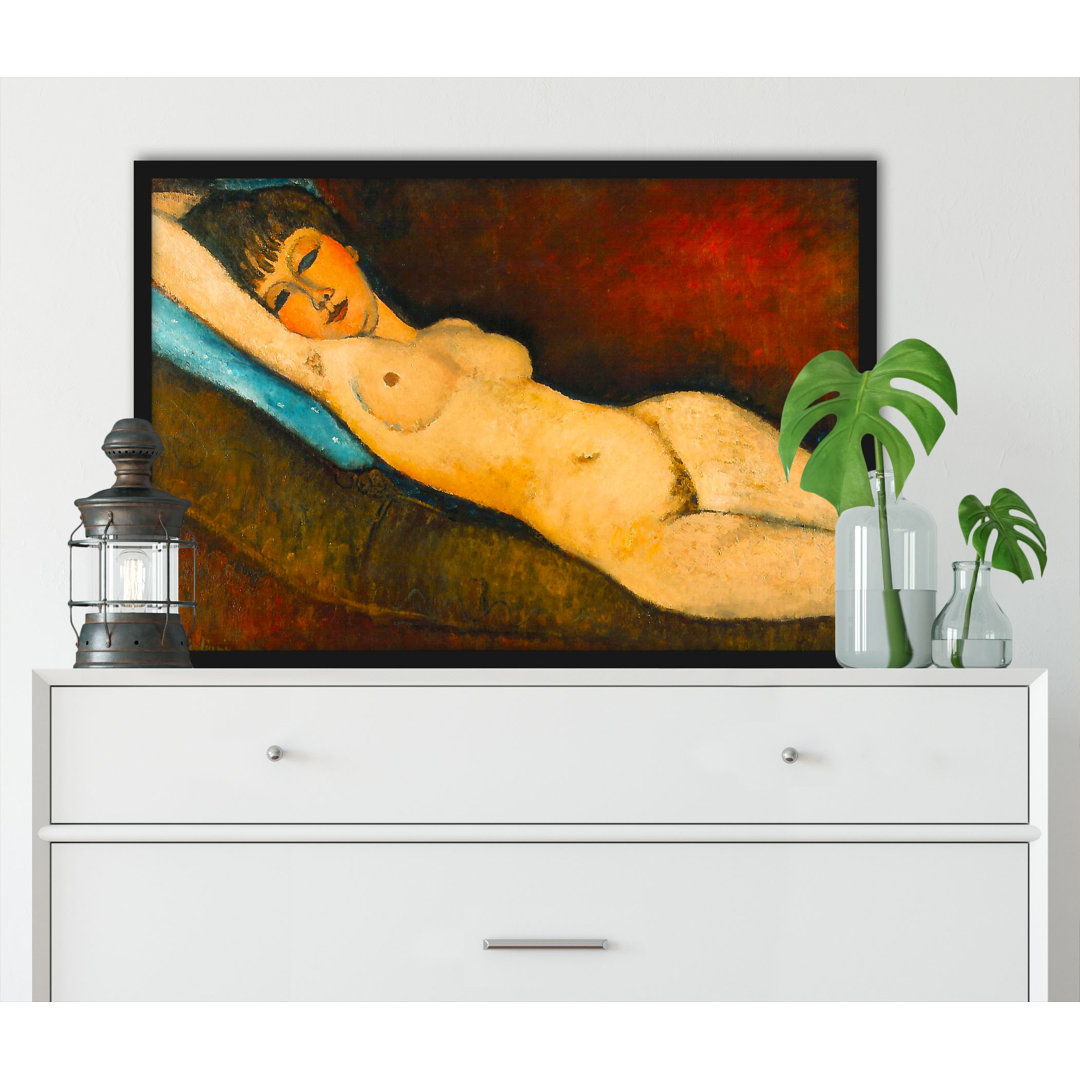 Gerahmter Kunstdruck Nu Couché Au Coussin Bleu von Amedeo Modigliani