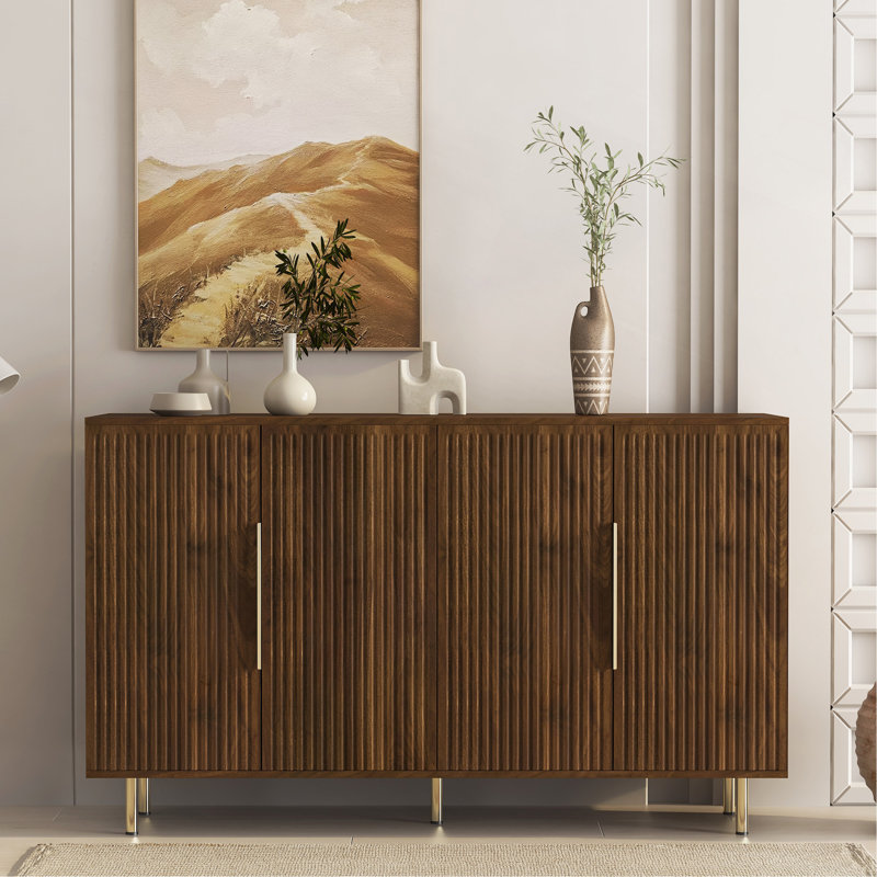 Buffet en bois moderne avec rangement, grand buffet cannelé avec tablettes réglables, crédence, console d'appoint