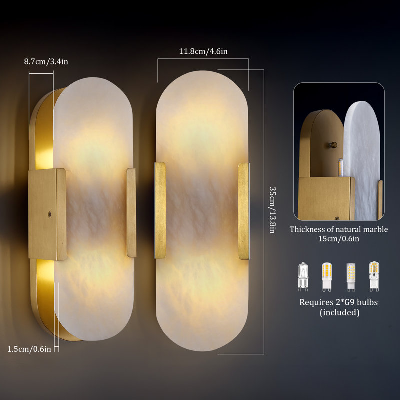 Ephraim 13.8" Dimmable Wall Sconces With Alabaster Shade, Brass
