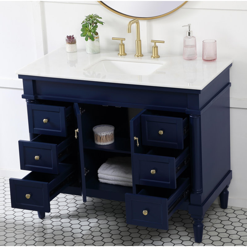 Ensemble de meuble-lavabo simple 42 po Lexington, Bleu, Veines blanches / brunes