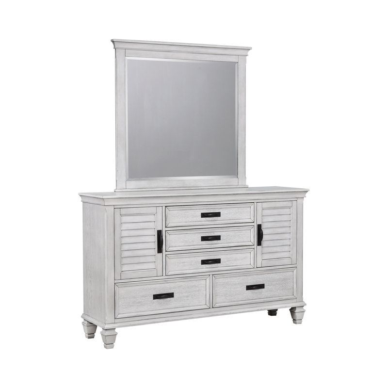 Commode combinée 5 tiroirs Corlyn, Blanc antique