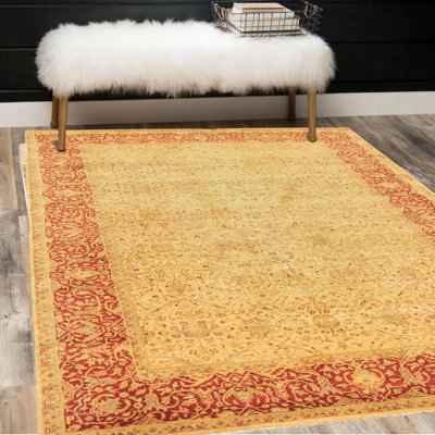 Tapis beige en laine noué à la main 5 pi 11 po x 8 pi 8 po Agra