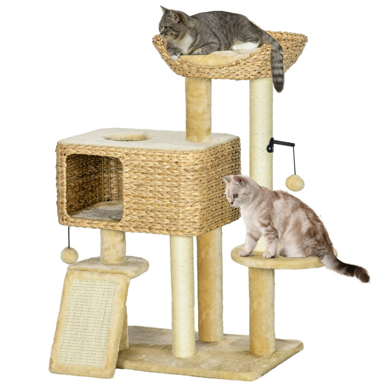 Beige Sisal Cat Tree with Condo and Hammock