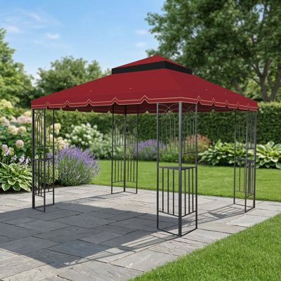 Toit de remplacement seulement pour pavillon de jardin extérieur de 10 x 10 pieds, conception à deux niveaux avec bordure Great Wall, couleur rouge, cadre non inclus