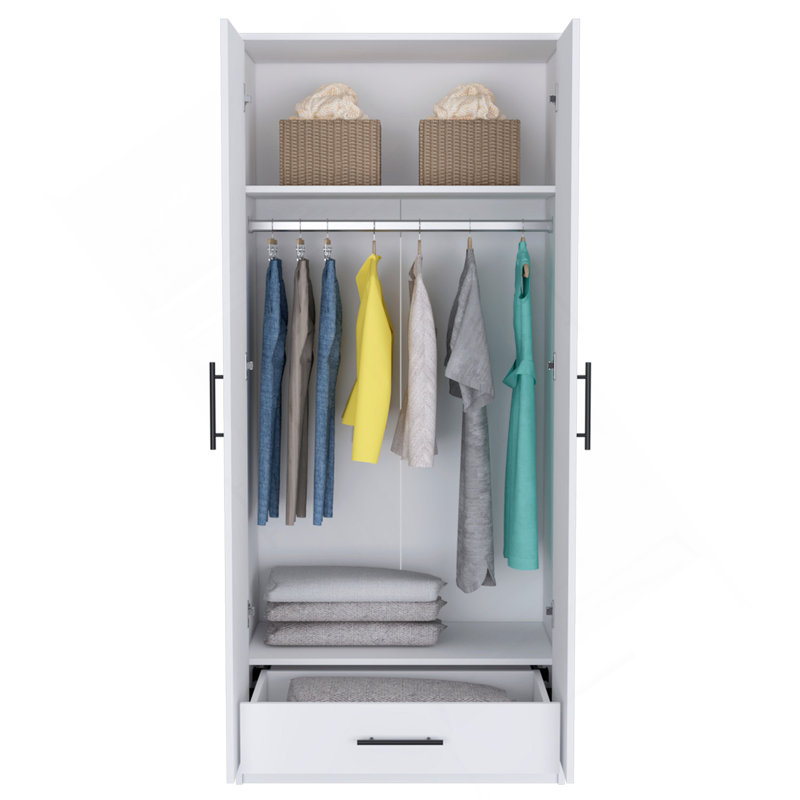 Armoire à porte double Rio, une armoire, tiroir caché, Blanc