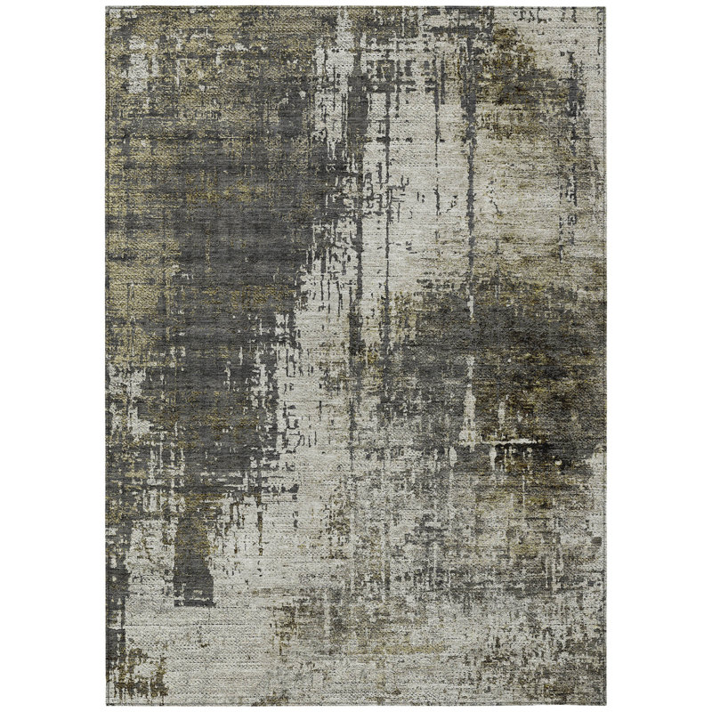 Tapis extérieur lavable abstrait taupe 5 pi x 8 pi beige et vert olive