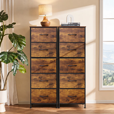 Ojaswi 5-Drawer Vertical Dresser with Wood Top for Bedroom, Chest of Drawers with Strudy Steel Frame for Small Space, Storage Tower for Closet, Hallway