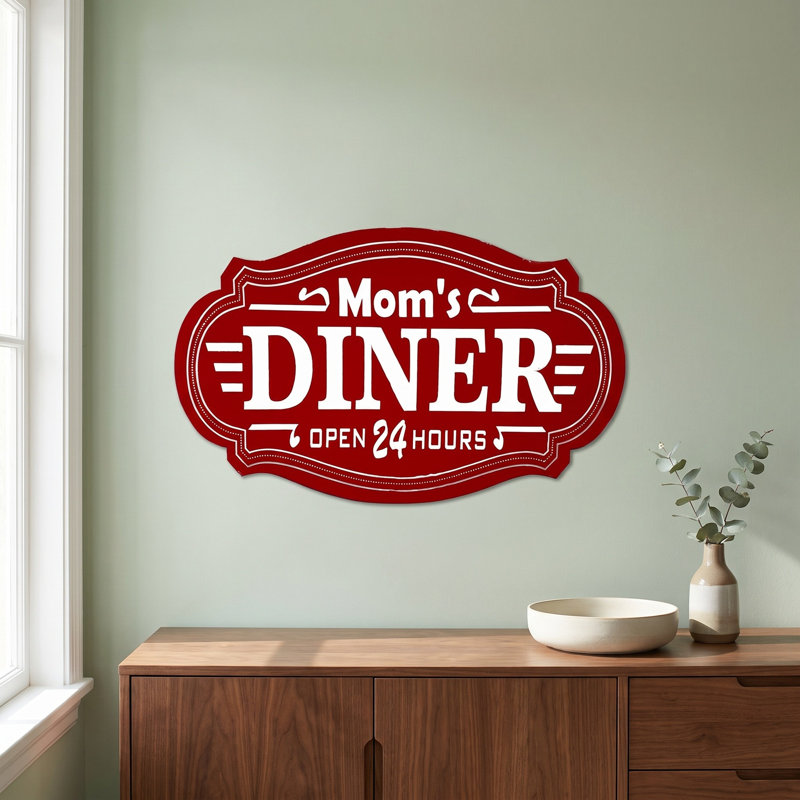 Retro Kitchen Wall Art Metal Sign, Printed on Metal, 19 Inch, Rectangle and Red Oval Options, Red