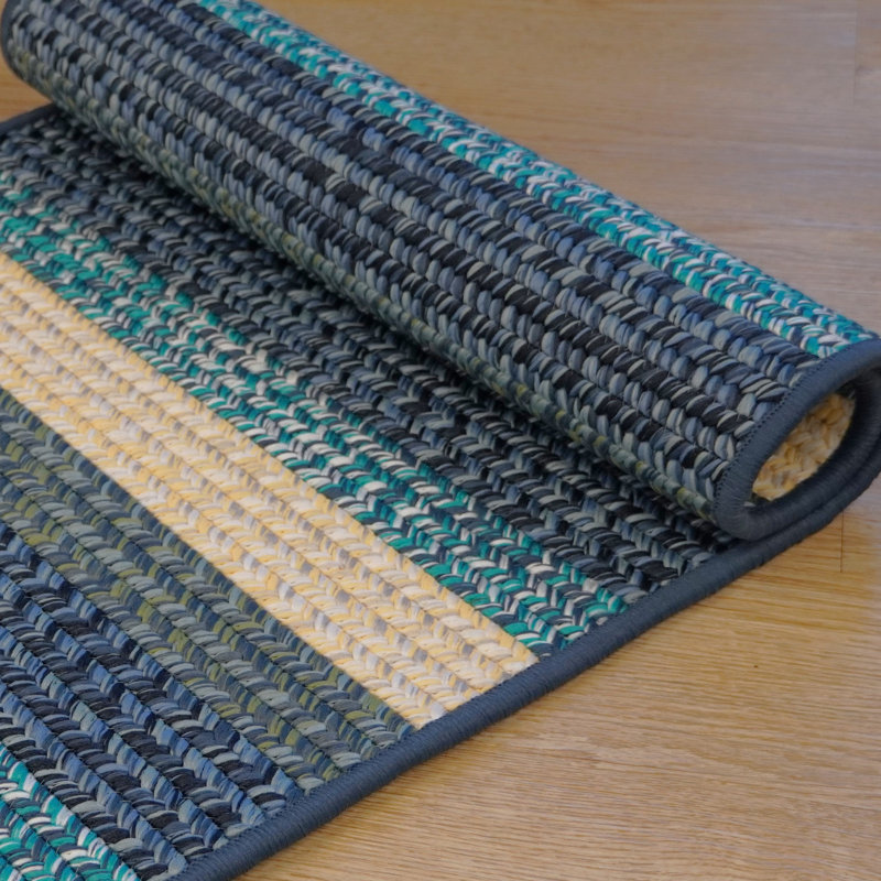 Tapis carré / extérieur en polypropylène tissé à la machine rayé gris / bleu / beige Korvin, Carré 7 pi x 7 pi