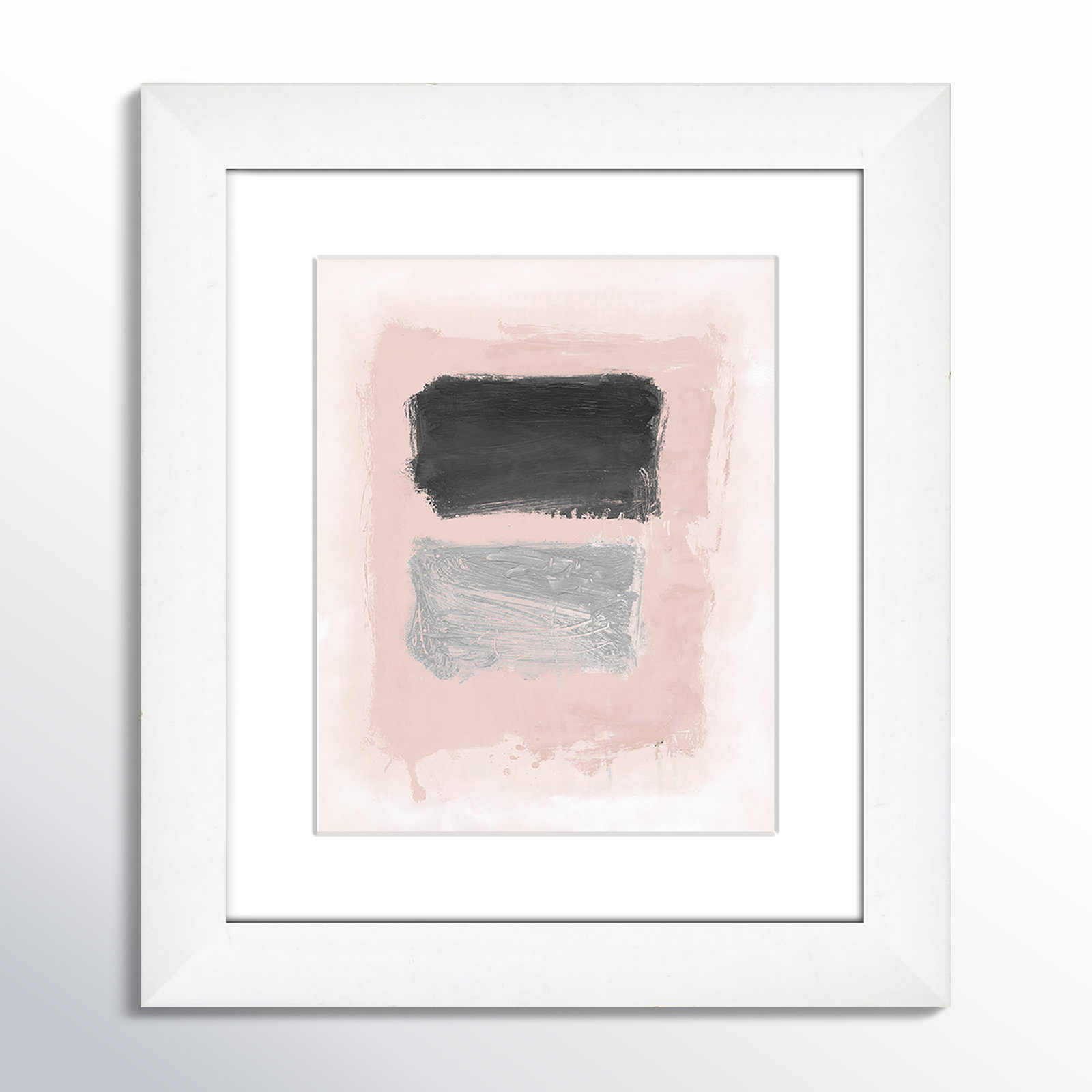 Thomasin Pink, Black And Silver Shimmer I Framed On Paper by  Print, White Cube Frame Matted, 16.5" H x 14.5" W x 1.25" D  