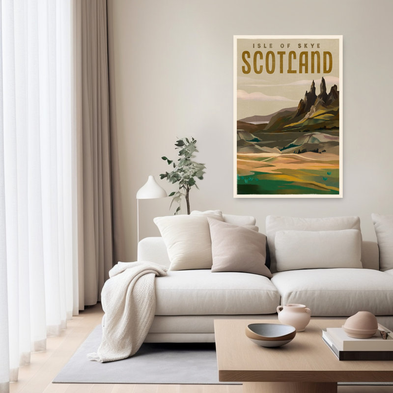 Île de Skye, affiche rétro, paysage abstrait montagne, art mural, H 60 po x l 40 po