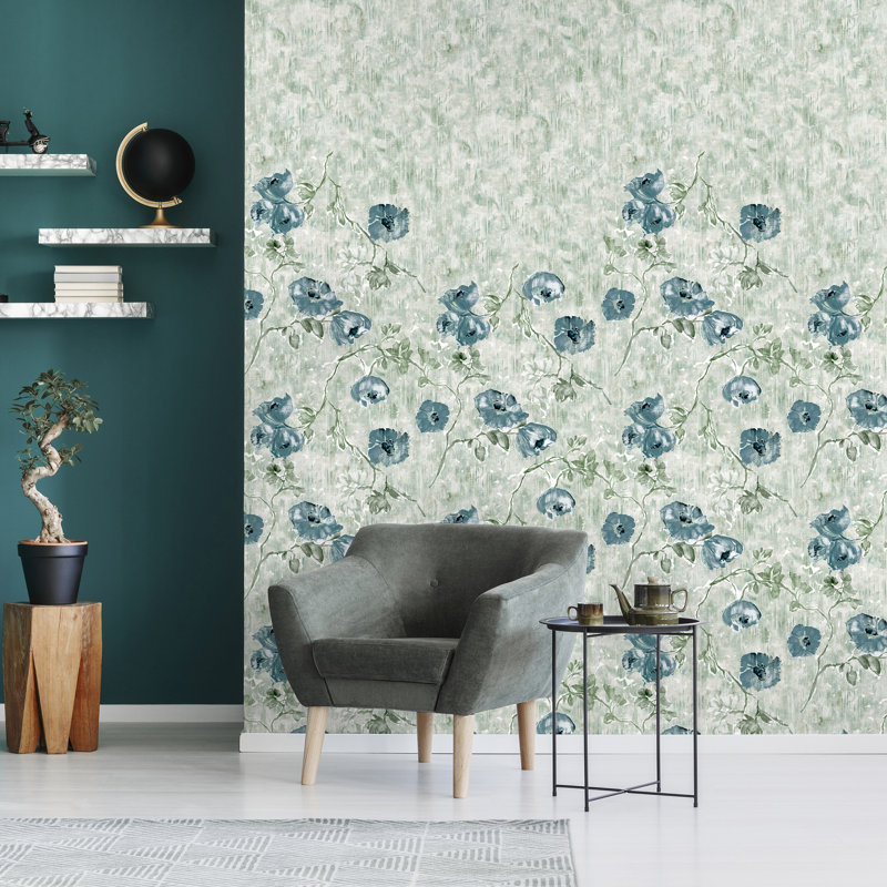 Thaler Large Petunia Flowers and Plain Twinwall 4-panel Mural Design 3m x 280cm, Green
