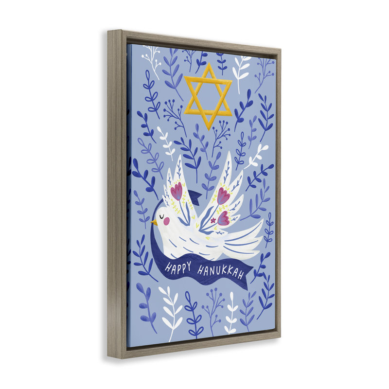 Cadre flottant Happy Hanukkah Dove & Florals, conception de JJ Design House LLC, H 31 po x l 21 po