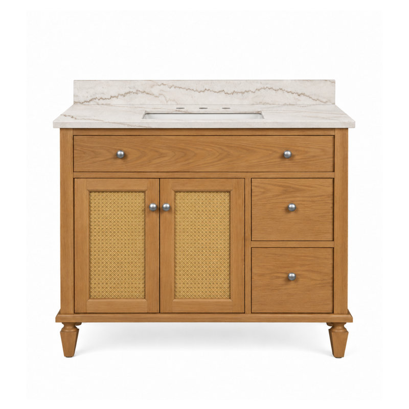 Comptoir de meuble-lavabo en noyer riche de 36 po x P 21 po avec plateau simple encastré rectangulaire Marella de Marly, 36