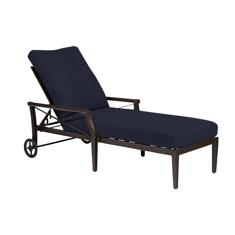 Andover 31'' Outdoor Aluminum Chaise Lounge, Canvas Navy Sunbrella® Canvas, Chestnut Brown