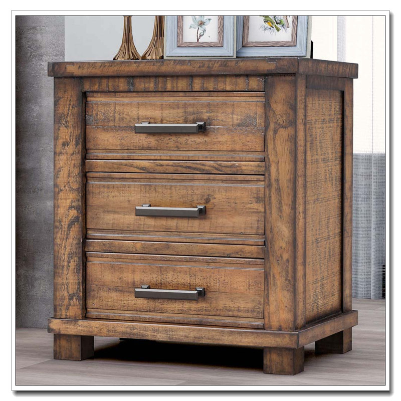 Rustic Three Drawer Reclaimed Solid Wood Nightstand
