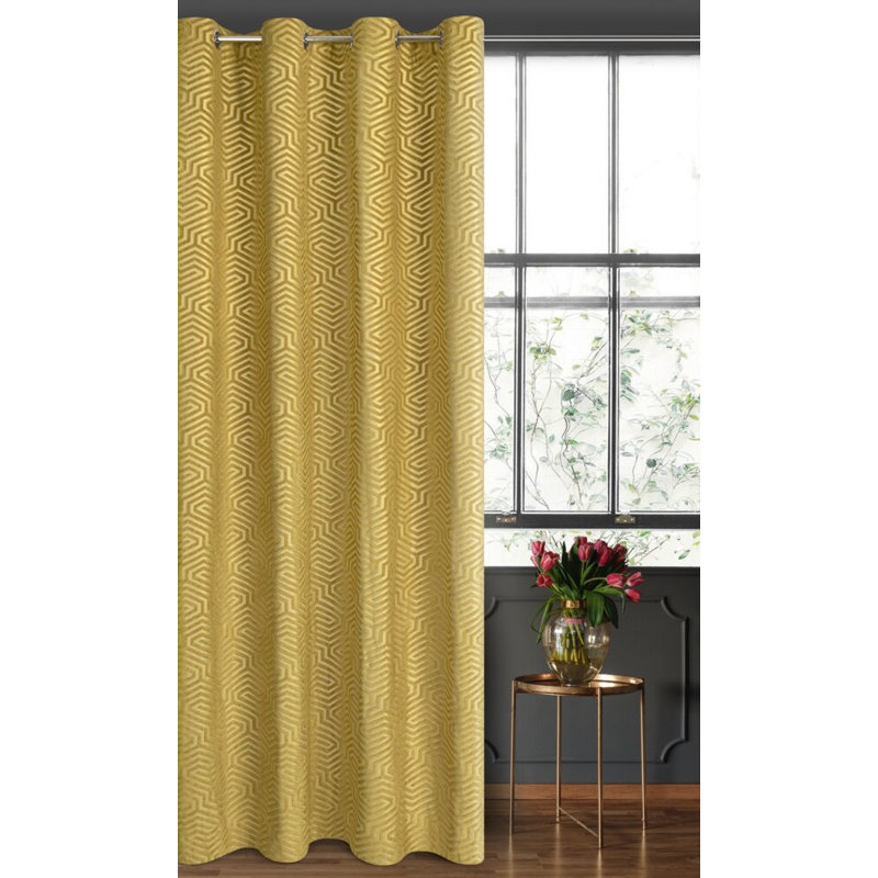 Zas Polyester Blackout Eyelet Curtain Panel, Yellow