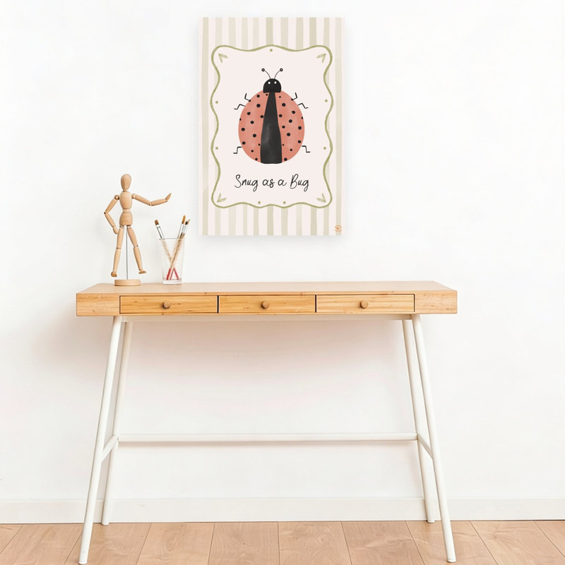 Snug Ladybug Illustration Playful Whimsical Contemporary Ladybug Wall Art Print 1 Piece Wrapped Canvas Wall Art