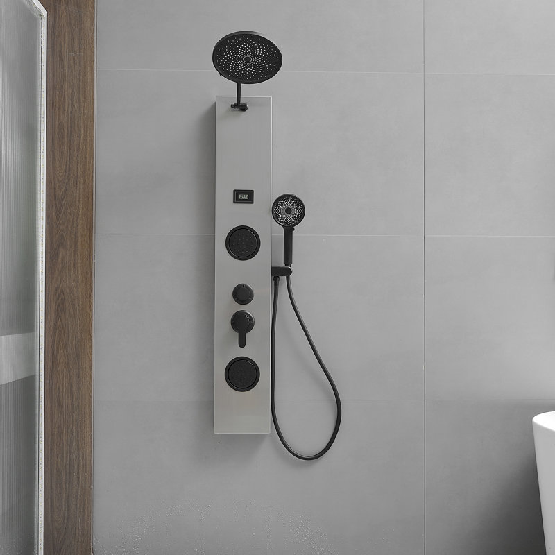 Système de tour de douche à inverseur 3 voies avec pomme de douche réglable, Noir nickel