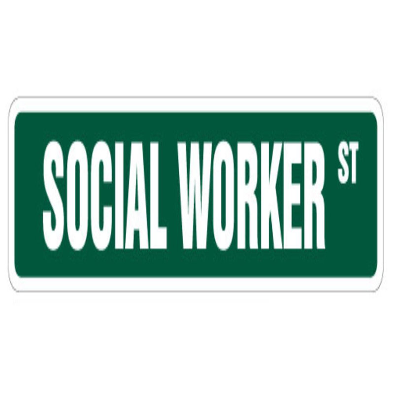 Travailleur social, panneau de signalisation, nouveau travail