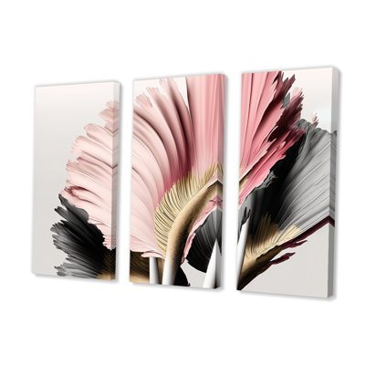 Gerbera rose et grise, fleurs hyperréalistes - 3 pièces sur toile