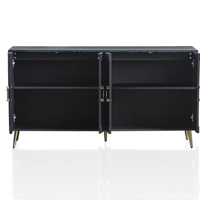 Buffet à 4 portes avec rangement de style moderne, noir patiné pour le salon, le vestibule, le couloir, le bureau, la cuisine et la salle à manger, laqué avec des portes, incroyable