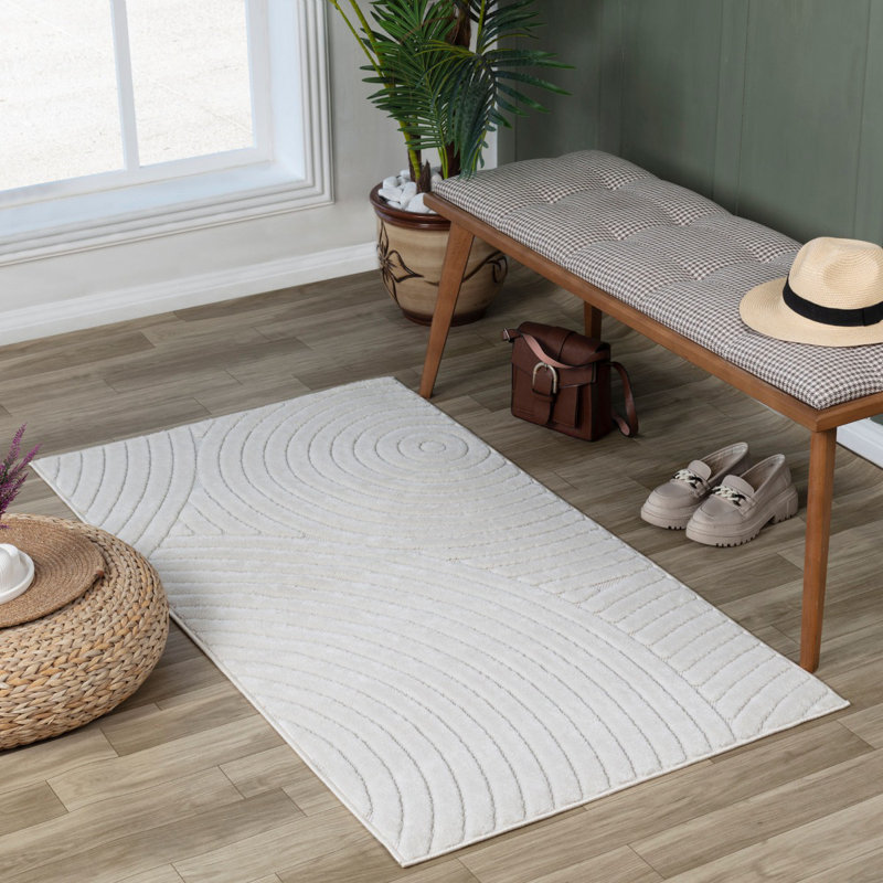 White Modern Outdoor Rug, Geometric Stain Resistant Easy to Clean Rug For Patio, Balcony, Decks & Garden