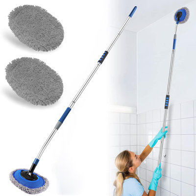 Wall Cleaner, Max 66'' Wall Mop With Long Handle, Ceiling Dust Mop With 15° Labor-Saving Elbow Extension Pole, Baseboard Duster Washer Scrubber, High Reach Window Cleaning Brush, Roof Cleaning Tool