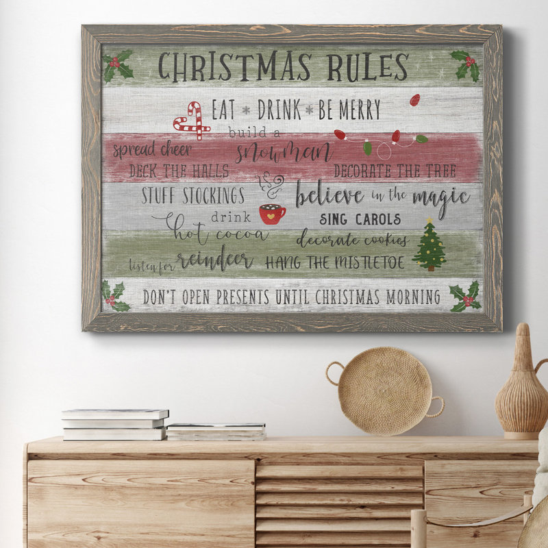 Christmas Rules - Reproduction d'art graphique sur toile, H 37,5 po x l 27,5 po x P 1,5 po, gris