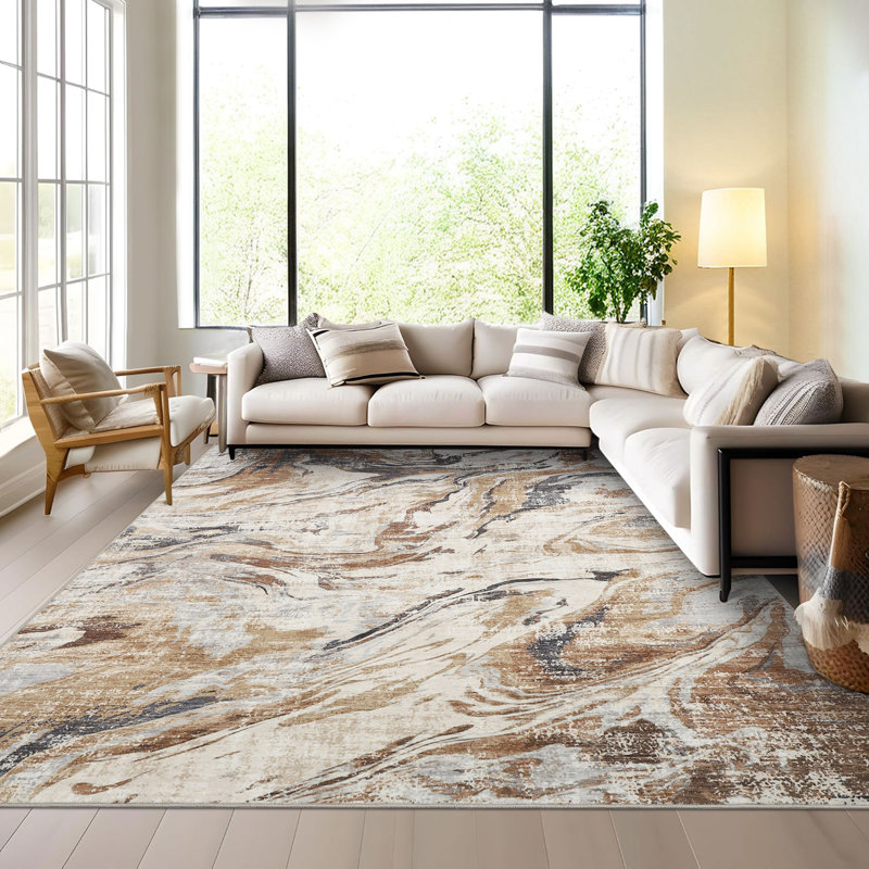 Rectangle Ikat Area Rug, Brown, 120*170cm