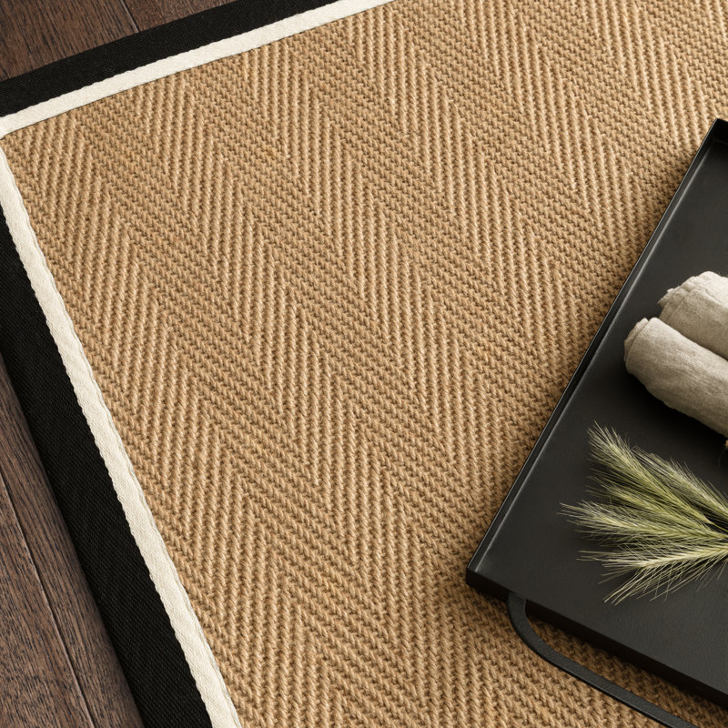 Rondle Herringbone Jute Area Rug, Rectangle 120 x 170 cm, Charcoal Cream