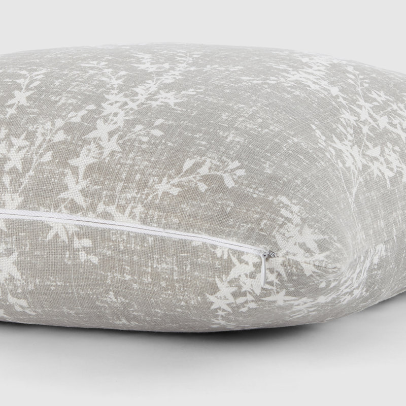 Floral Willow Cotton Square Throw Pillow (20" x 20"), Grey