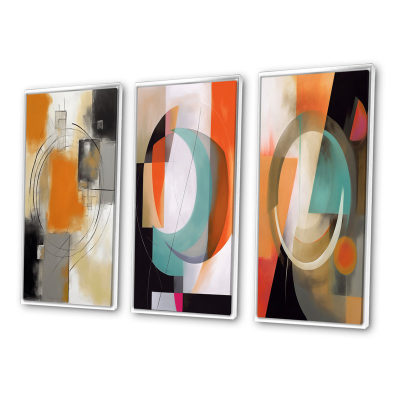 «Exploration des motifs abstraits», 3 pièces sur toile, Cadre flottant blanc, H 20 po x l 36 po