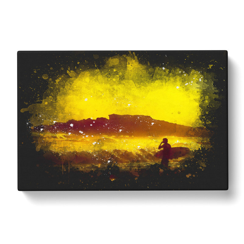 Man Surfing At Sunset - Wrapped Canvas Print, 50cm H x 76cm W x 3cm D