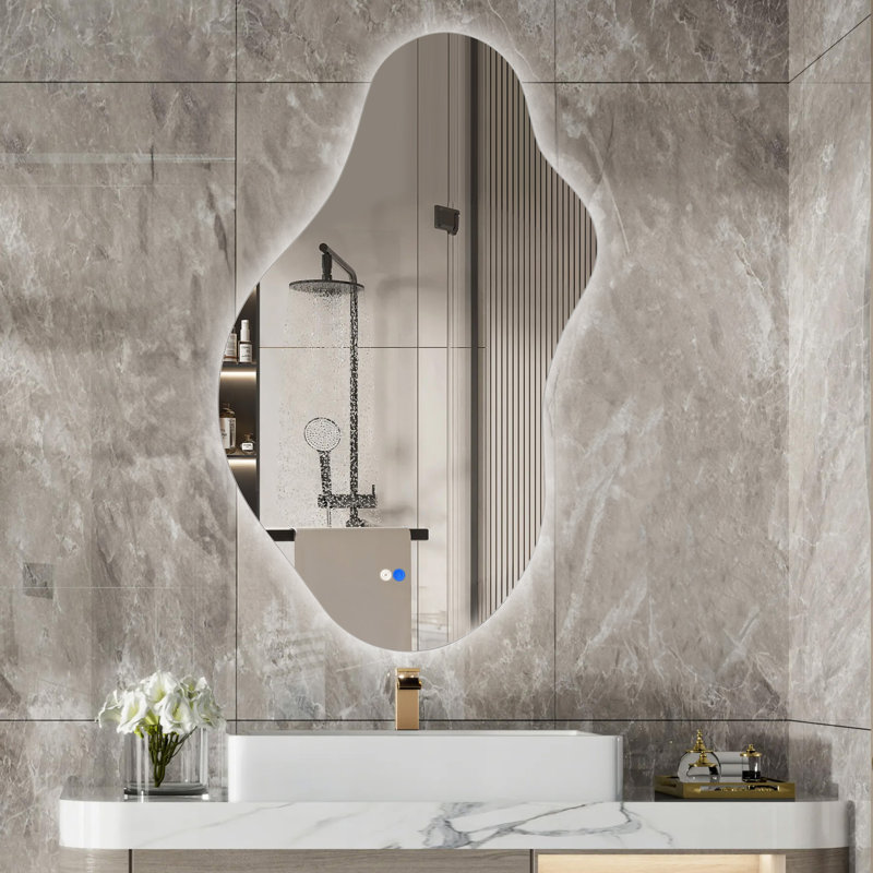 Irregular Led Backlit Bathroom Mirror With Anti-fog, 3 Color Temperature Dimmable Light, Frameless Tempered Glass Vanity Mirror For Wall (vertical/horizontal)