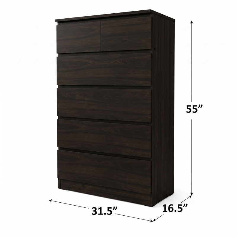 Elegant Contemporary 6-drawer Dresser, Tobacco