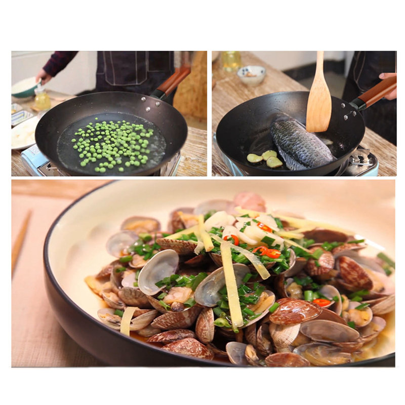 Gril de cuisine à grande surface de cuisson en bois avec wok en fer 12,6 po avec base plate 3,5 lb